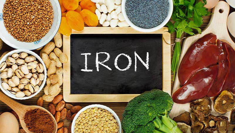 image of iron rich foods, such as liver, dried beans, and nuts